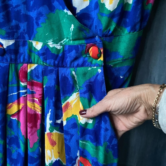 90s Vintage VLP Petites Floral Puff Sleeve Pleated Mini Dress Size M-L - Picture 9 of 14